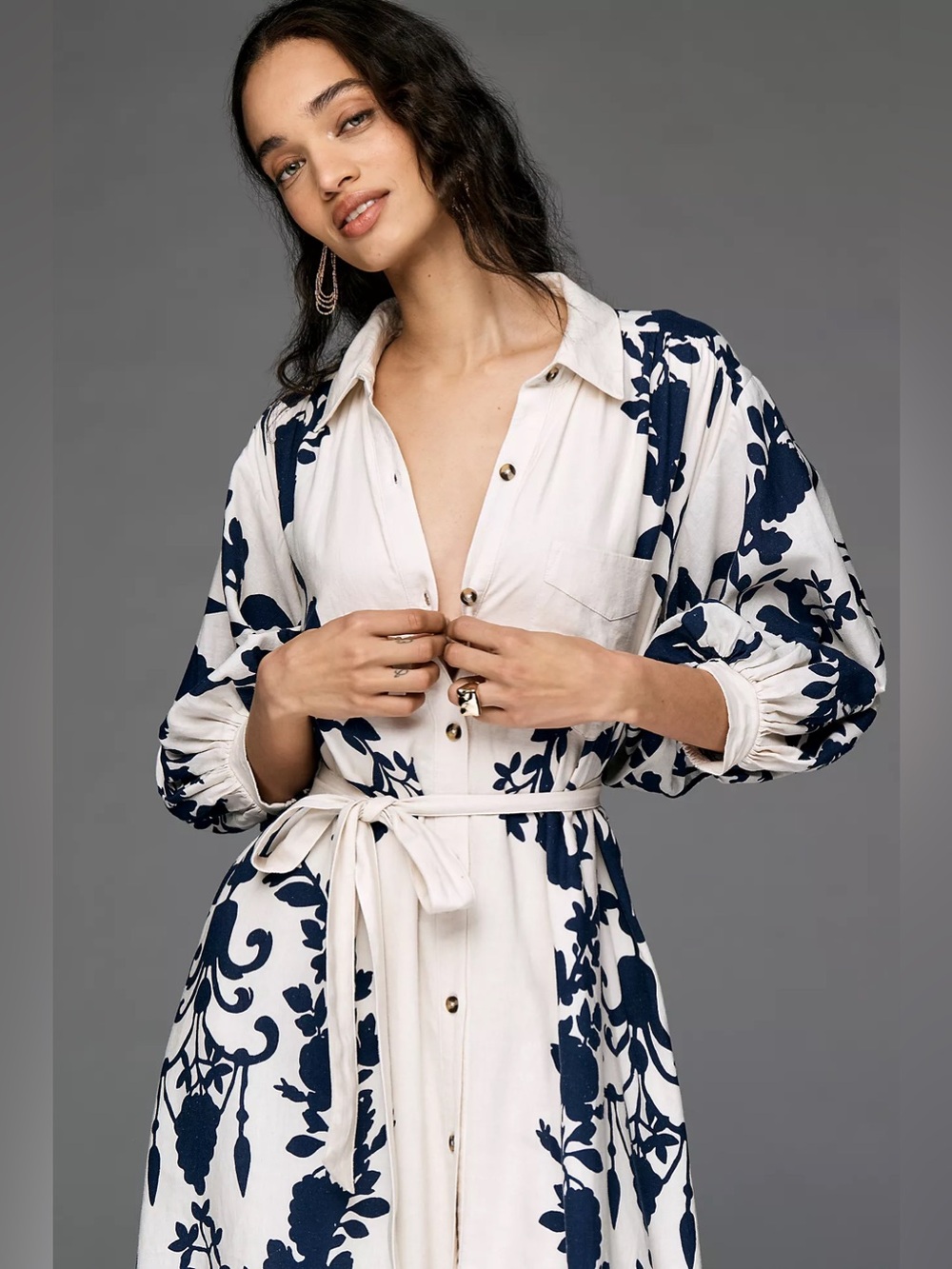 NWT Anthropologie Maeve Mona Linen Blend Maxi Shirtdress - Picture 2 of 6